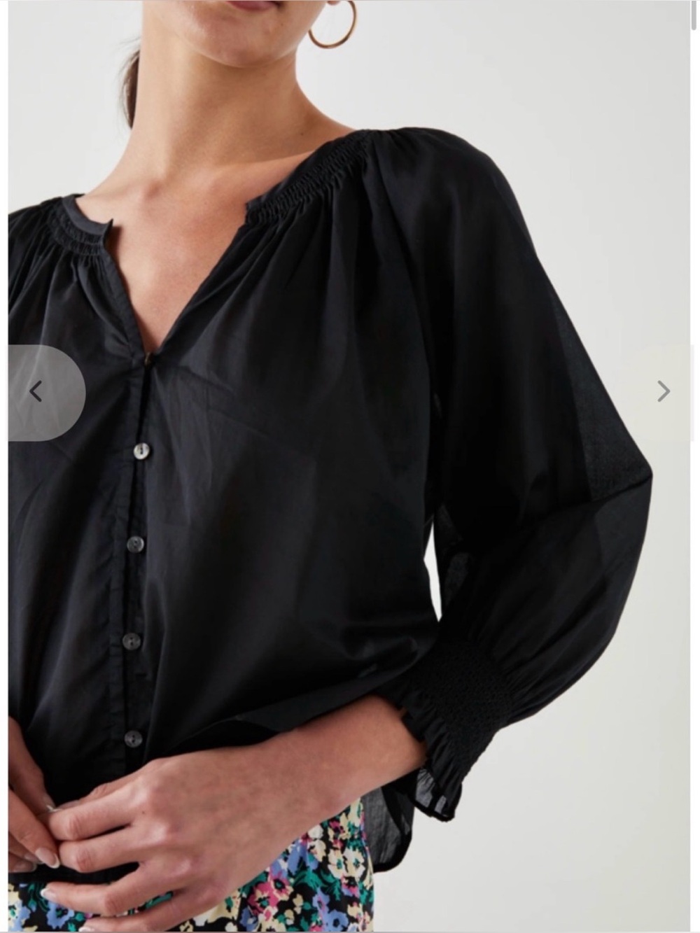 Rails Mariah Blouse True Black Cotton Smocked Peasant Top L NWT - Picture 14 of 14